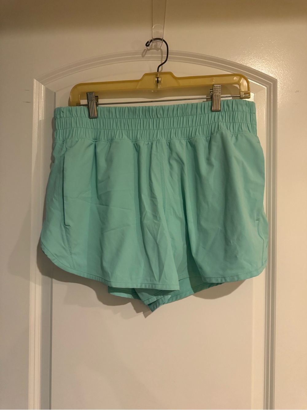 Women's Athletic Running Shorts in Light Aqua with Elastic Waist